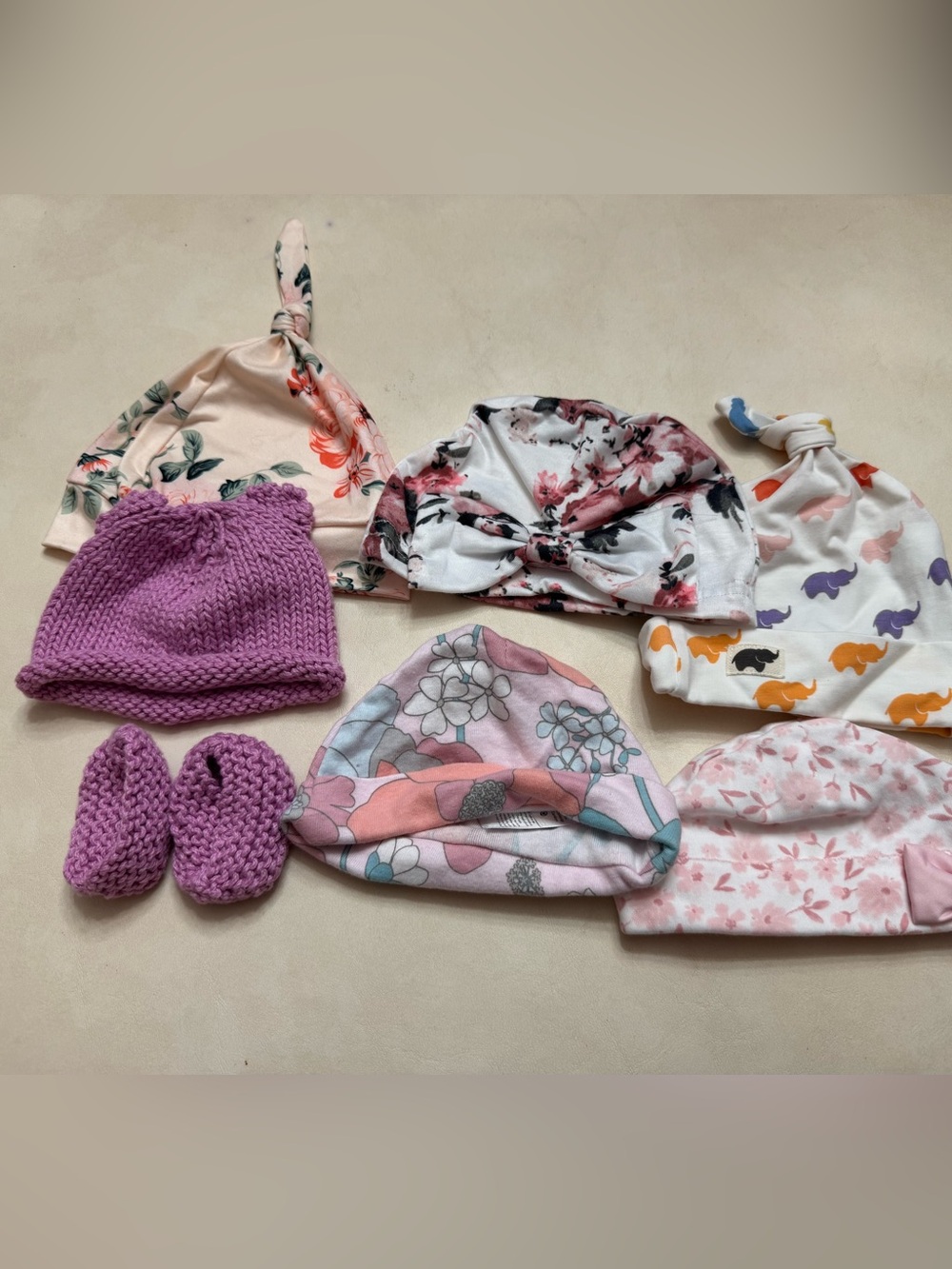 Assorted Baby Girls Floral and Knit Hat Set - Pink & Purple